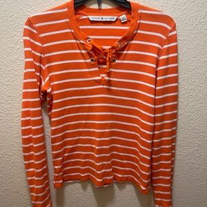 Tommy Hilfiger Orange and White Lace-Up Top
